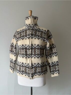 Tundra Vintage 100% Wool Nordic Zip Up Sweater Jacket Size M Fits S
